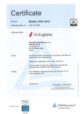 certyfikat Klinika Galena